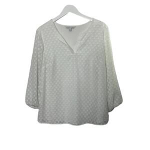 41 Hawthorn White Polka Dot V-Neck 3/4 Sleeve Tunic Top Women's Size Large